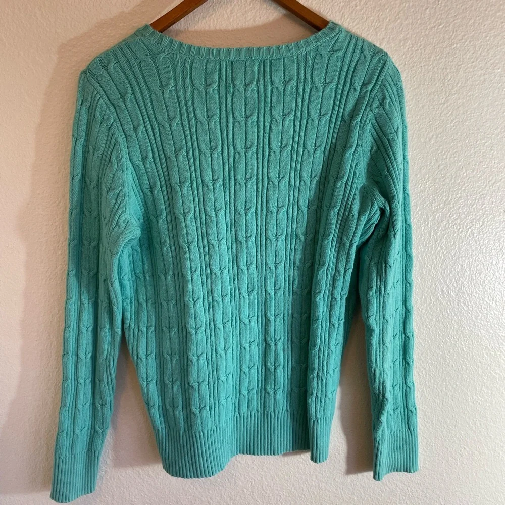 St. John’s Bay Teal Cotton Cable Knit Sweater Size M - Picture 5 of 5